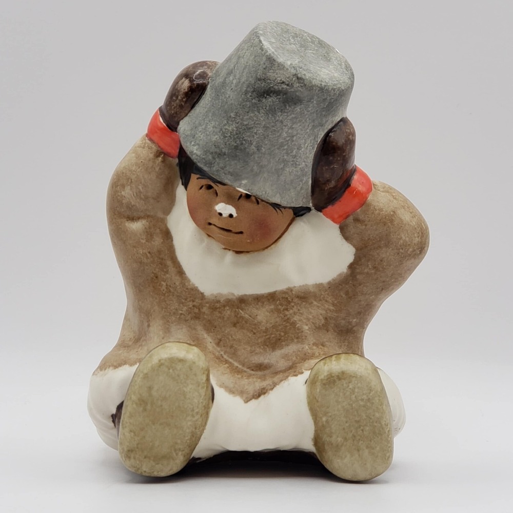 C. Alan Johnson Alaska Inuit Boy Child "Ahtoon" & Pail Ceramic Figurine©1962Z426